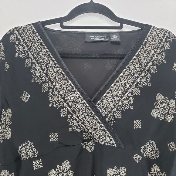 L Silk Bell Sleeve Surplice Wrap Blouse Babydoll Y2K 90s Style Sheer Top Shirt - Picture 8 of 10